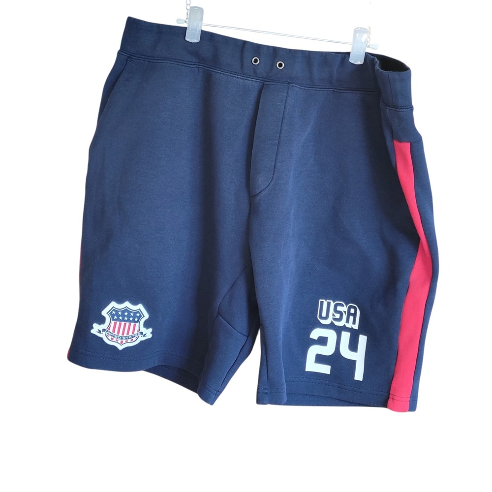 Polo Ralph Lauren USA 24 Refined Navy Double Knit‎ Athletic Shorts Mens Size XXL
